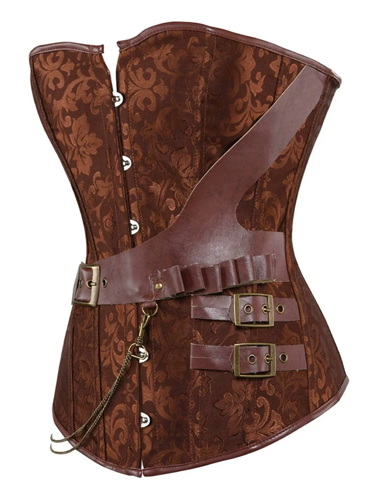 1980s Steampunk Leather Jacquard Floral Strapless Corset sold by Retro Stage product image thumbnail 2