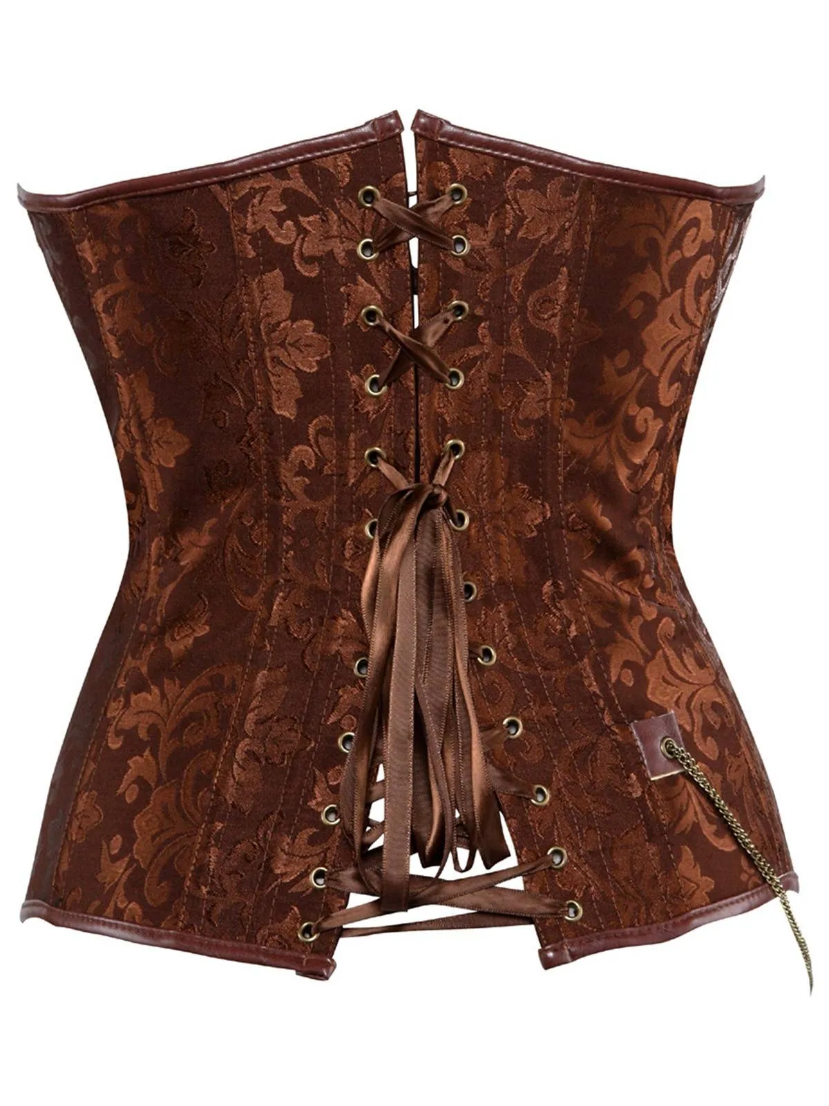 1980s Steampunk Leather Jacquard Floral Strapless Corset sold by Retro Stage product image thumbnail 3
