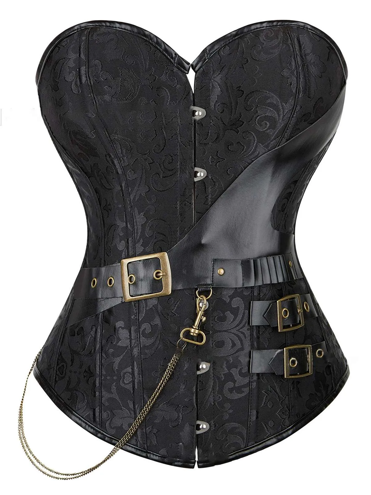 1980s Steampunk Leather Jacquard Floral Strapless Corset sold by Retro Stage product image thumbnail 5
