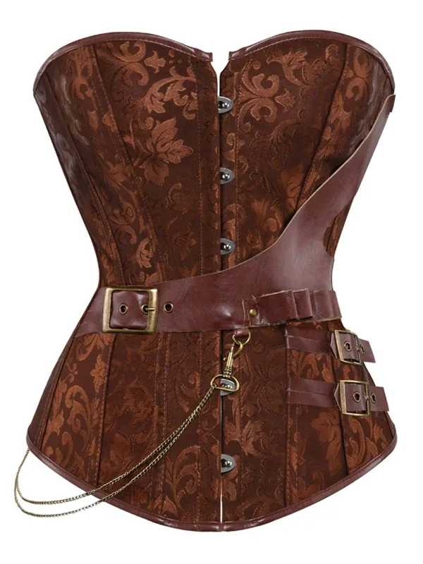1980s Steampunk Leather Jacquard Floral Strapless Corset sold by Retro Stage