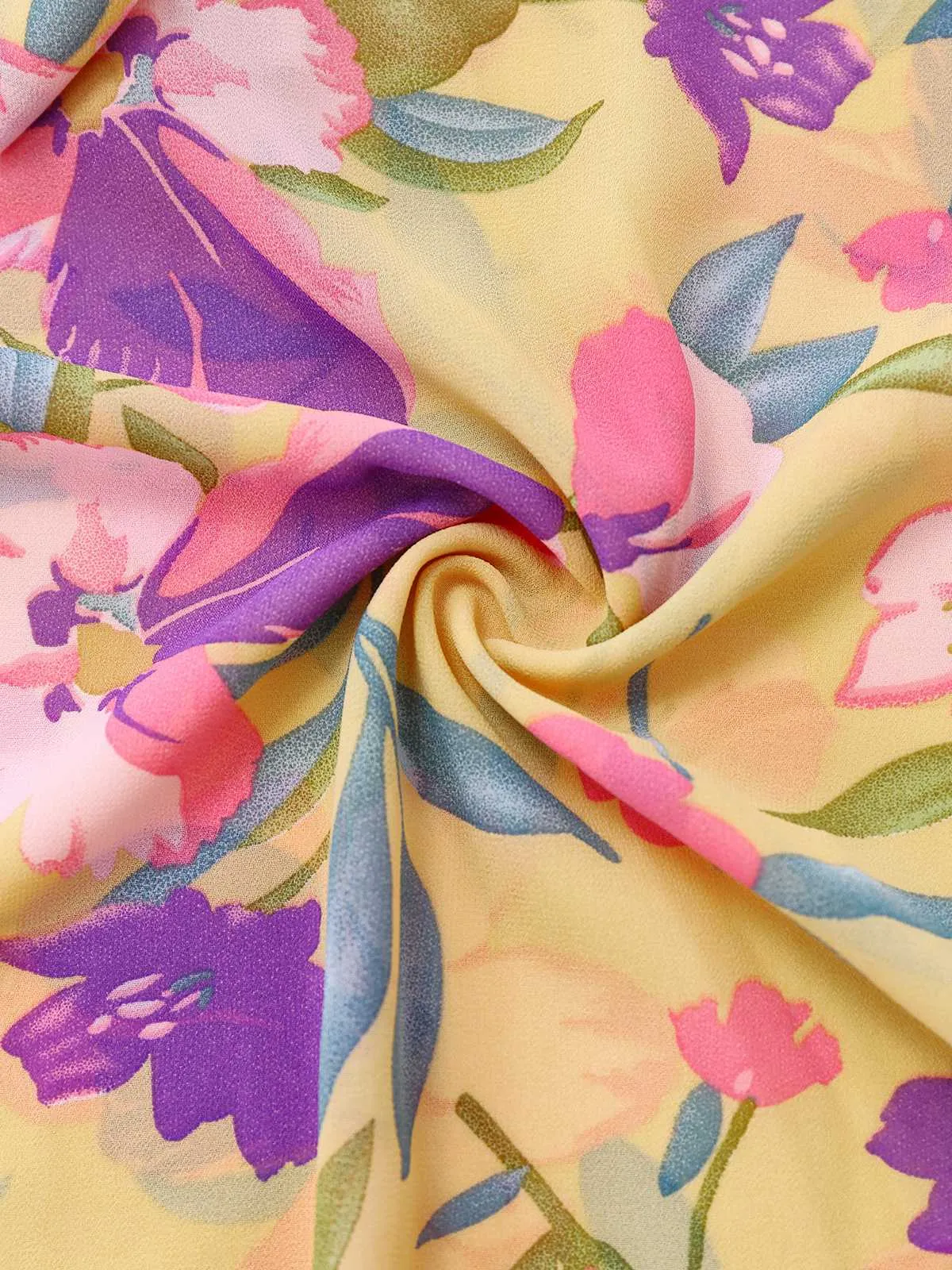 Yellow 1930s Floral Ruffled Deep V-Neck Cutout Dress sold by Retro Stage product image thumbnail 5