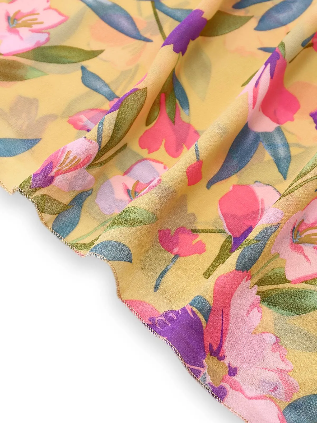 Yellow 1930s Floral Ruffled Deep V-Neck Cutout Dress sold by Retro Stage product image thumbnail 4