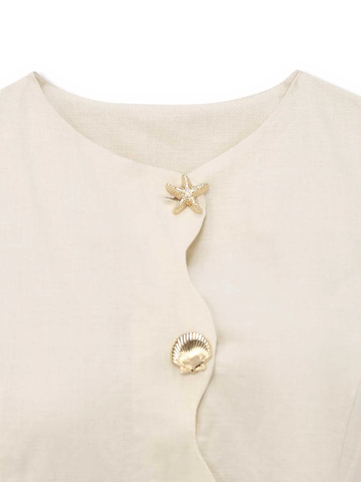 Beige 1960s Starfish Shell Buttons Sleeveless Dress sold by Retro Stage product image thumbnail 3
