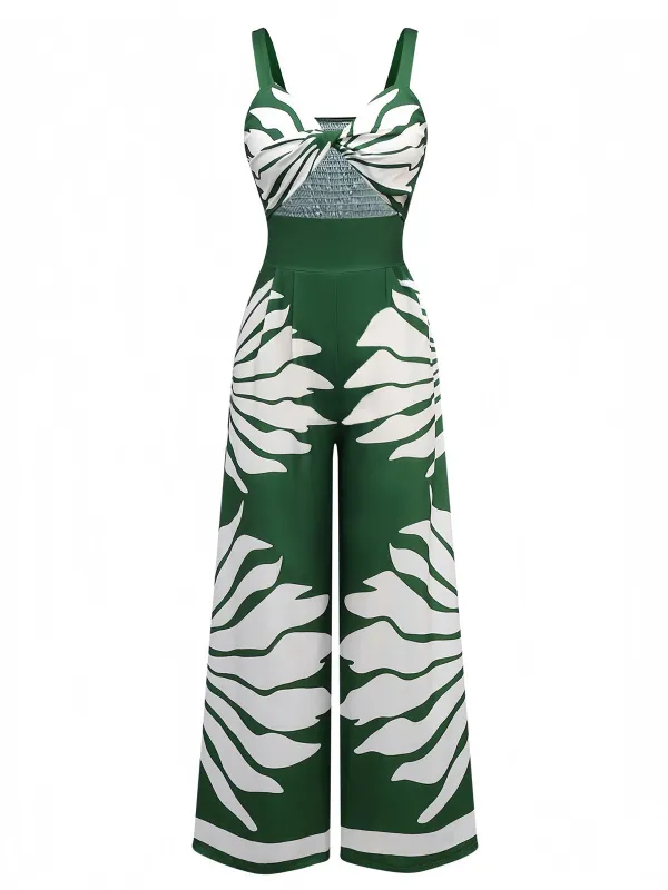 1930s Wide-Strap Hollow Twist Smocked Floral Jumpsuit sold by Retro Stage