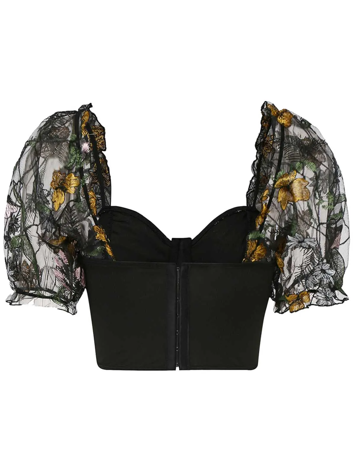 1960s Floral Embroidered Mesh Puff-Sleeve Crop Top sold by Retro Stage product image thumbnail 2