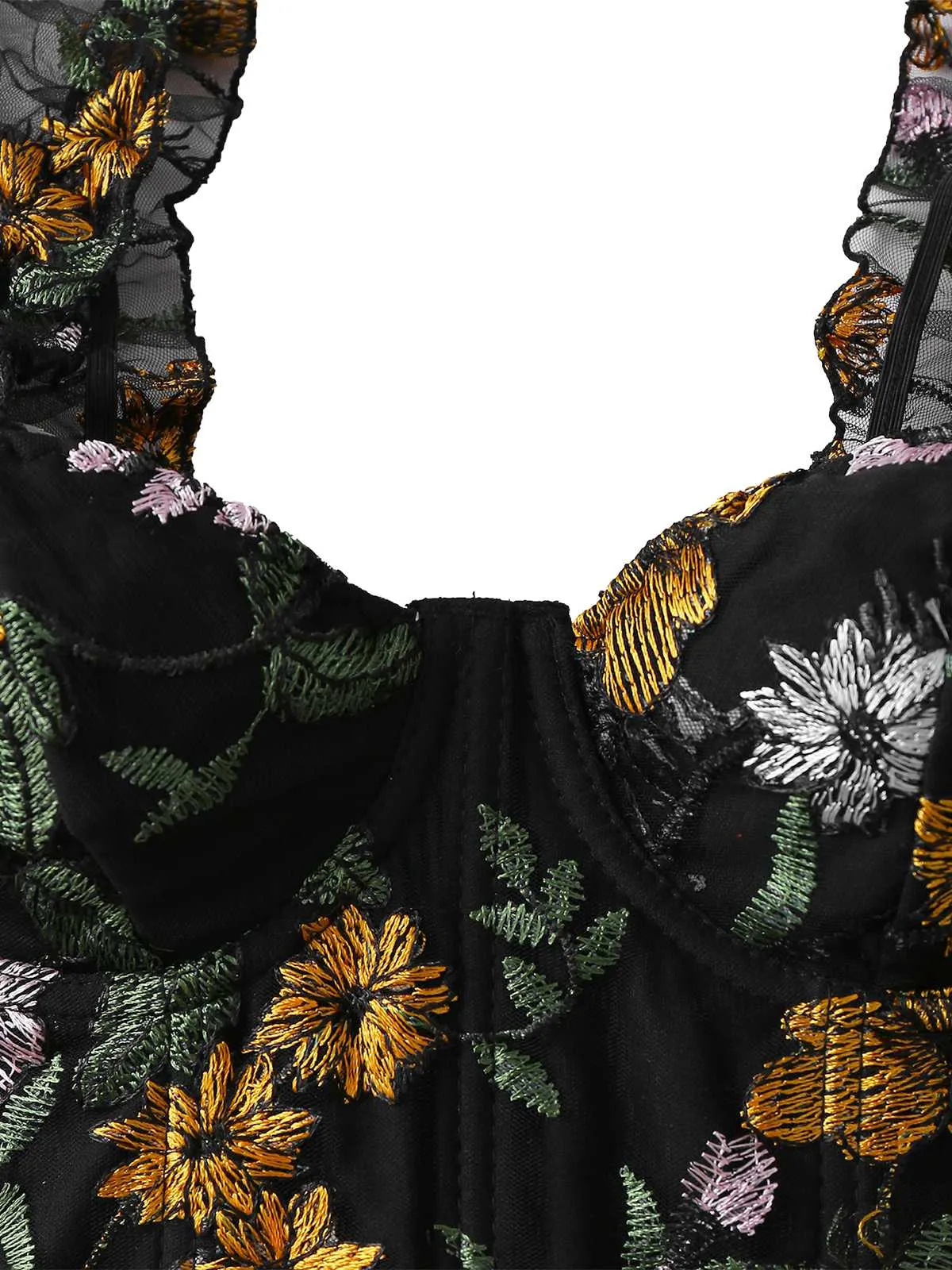 1960s Floral Embroidered Mesh Puff-Sleeve Crop Top sold by Retro Stage product image thumbnail 3