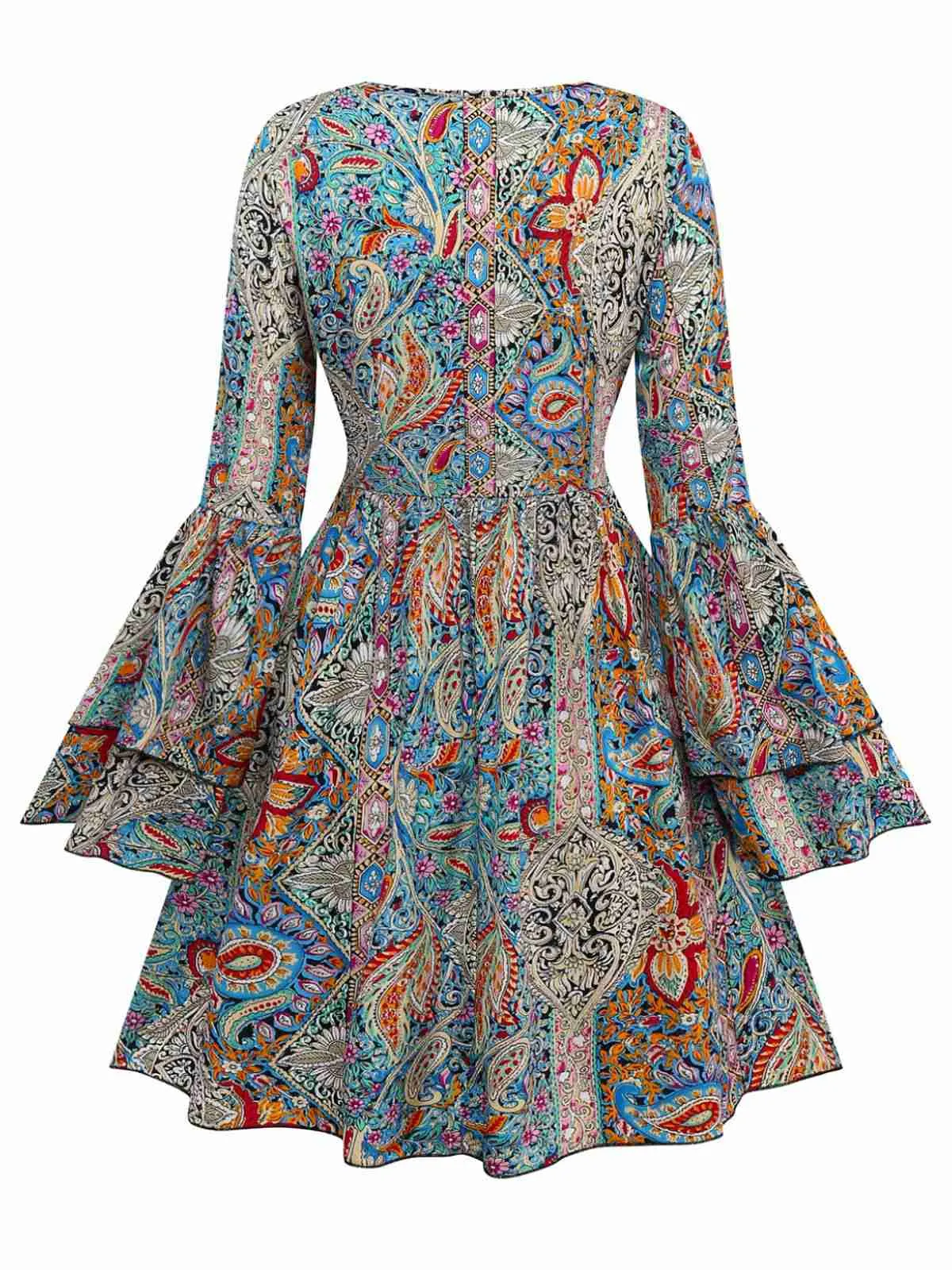 Multicolor 1970s Bohemian Paisley Floral Bell Sleeve Dress sold by Retro Stage product image thumbnail 2
