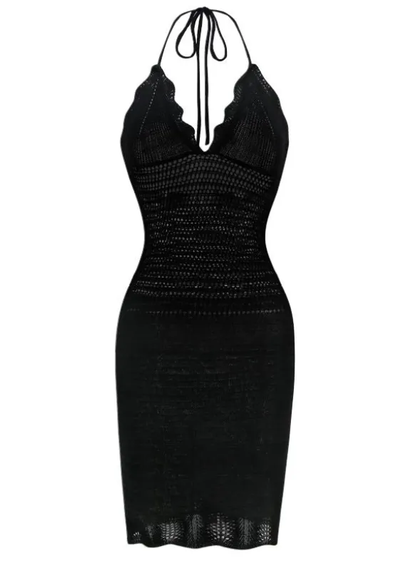 Black 1970s Solid Halter Knit Dress sold by Retro Stage