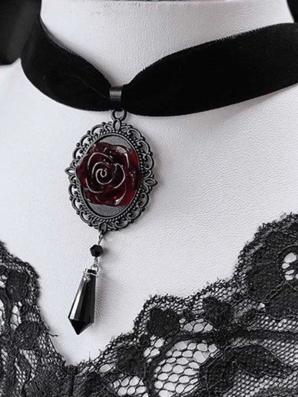 Vintage Dark Rose Victorian Gothic Necklace sold by Retro Stage