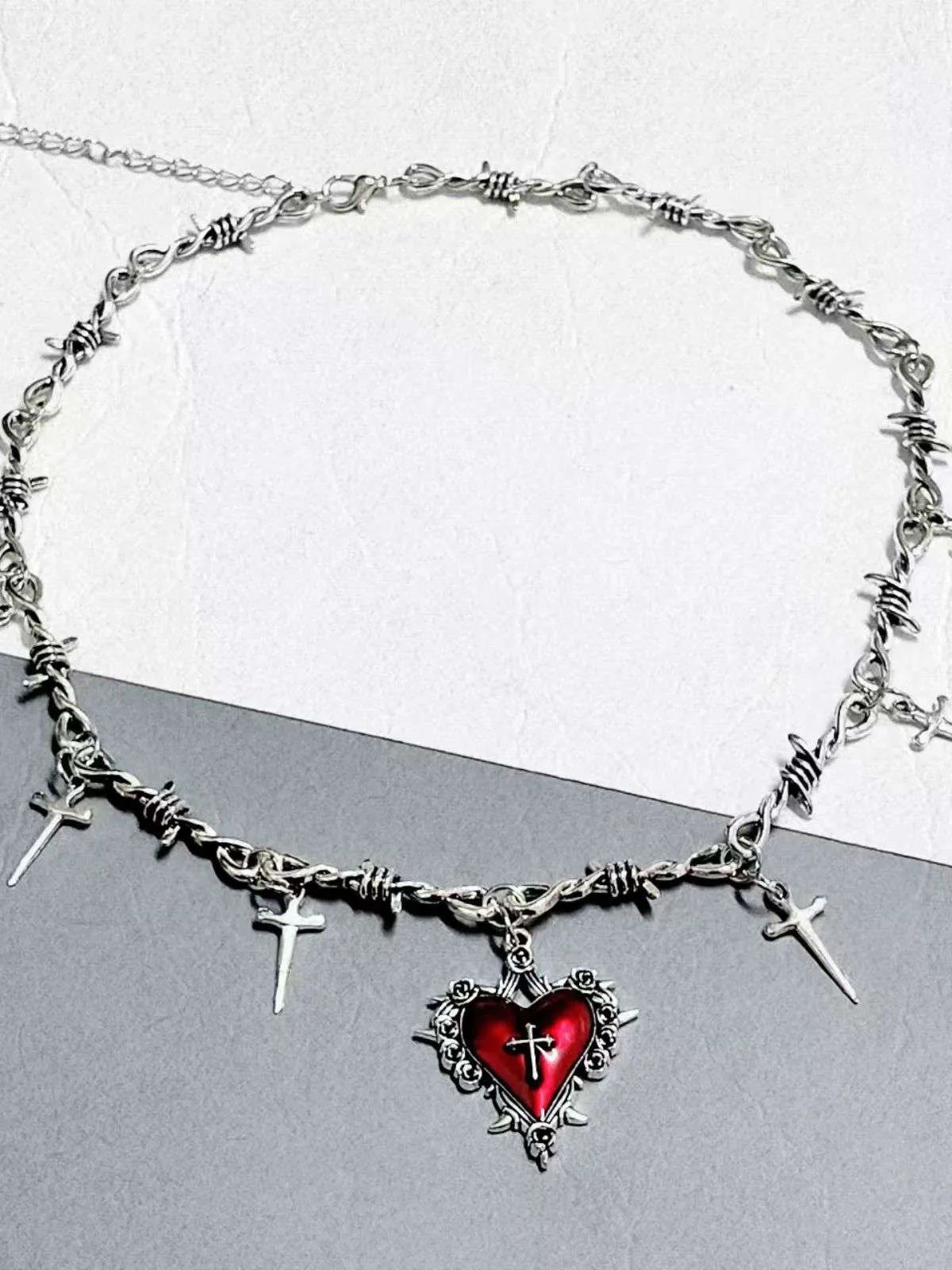 Vintage Wine Red Heart Cross Necklace sold by Retro Stage