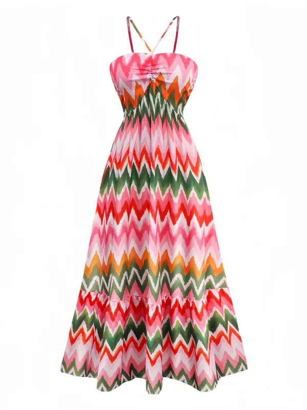 1940s Halter Geometric Print Vacation Dress sold by Retro Stage