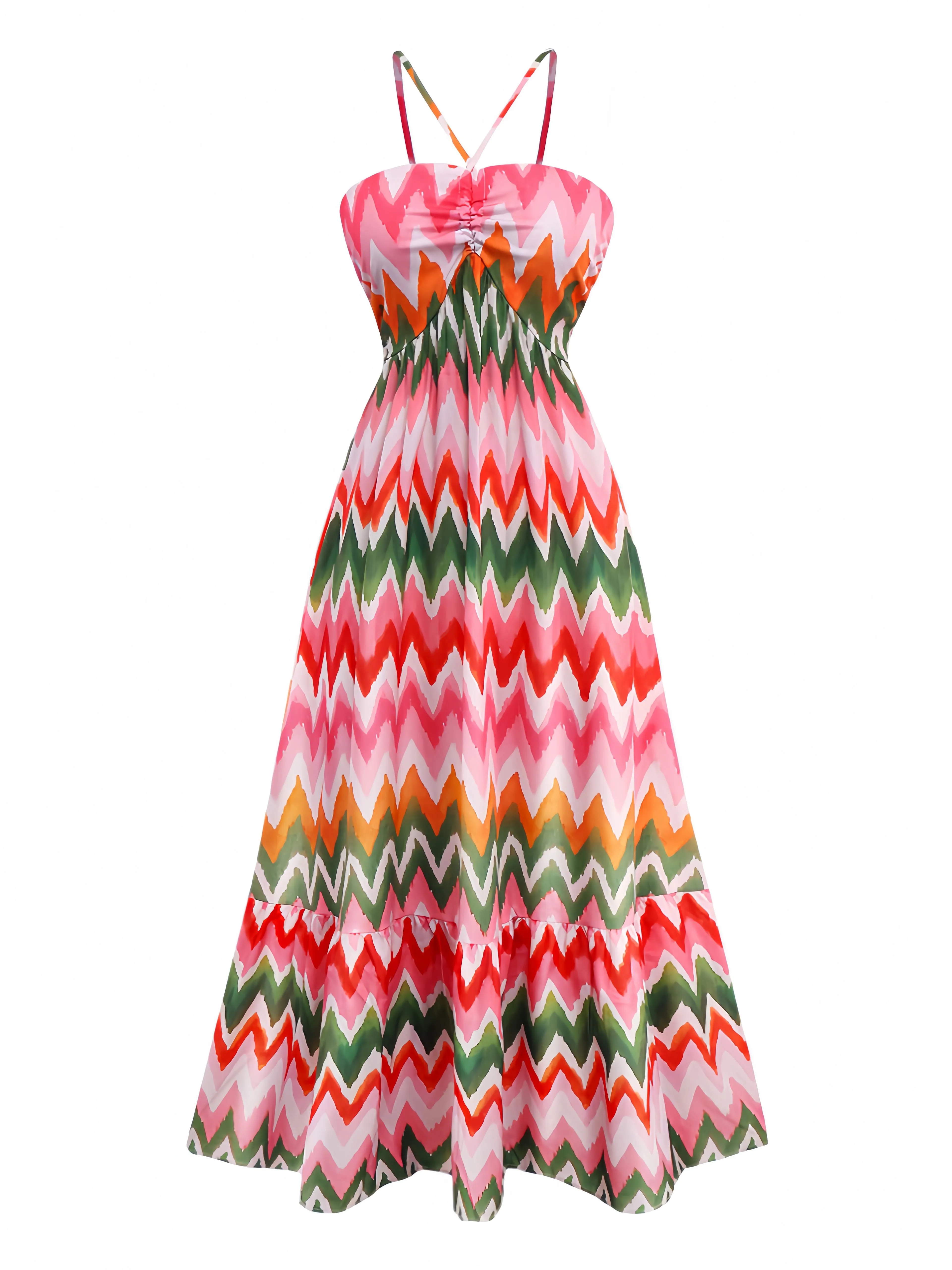 1940s Halter Geometric Print Vacation Dress sold by Retro Stage