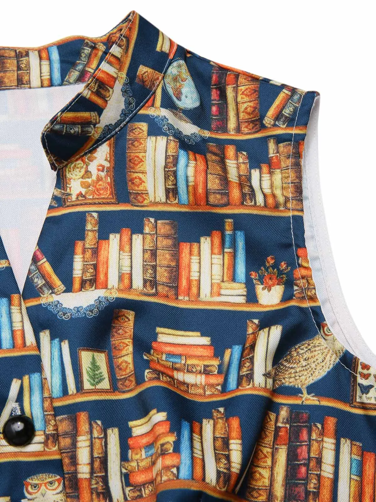 1950s Owl Bookshelf Print Stand Collar Dress sold by Retro Stage product image thumbnail 5