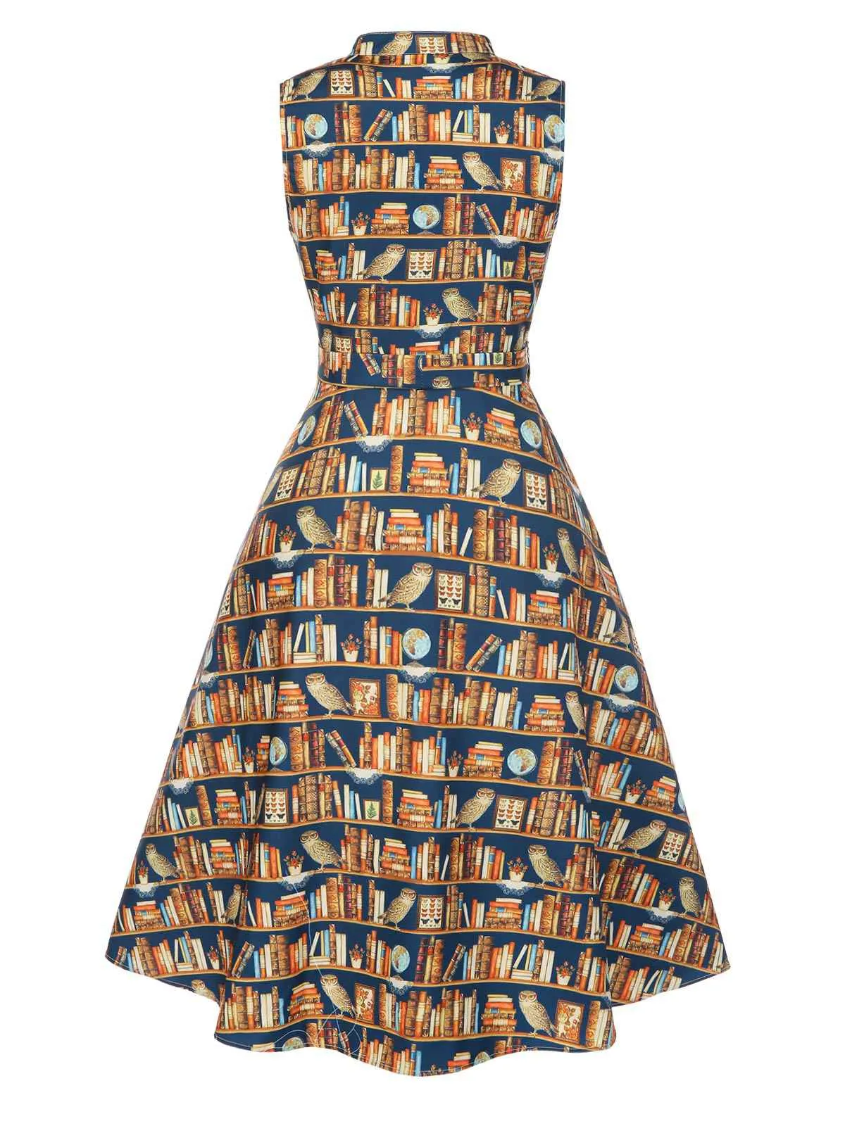 1950s Owl Bookshelf Print Stand Collar Dress sold by Retro Stage product image thumbnail 4