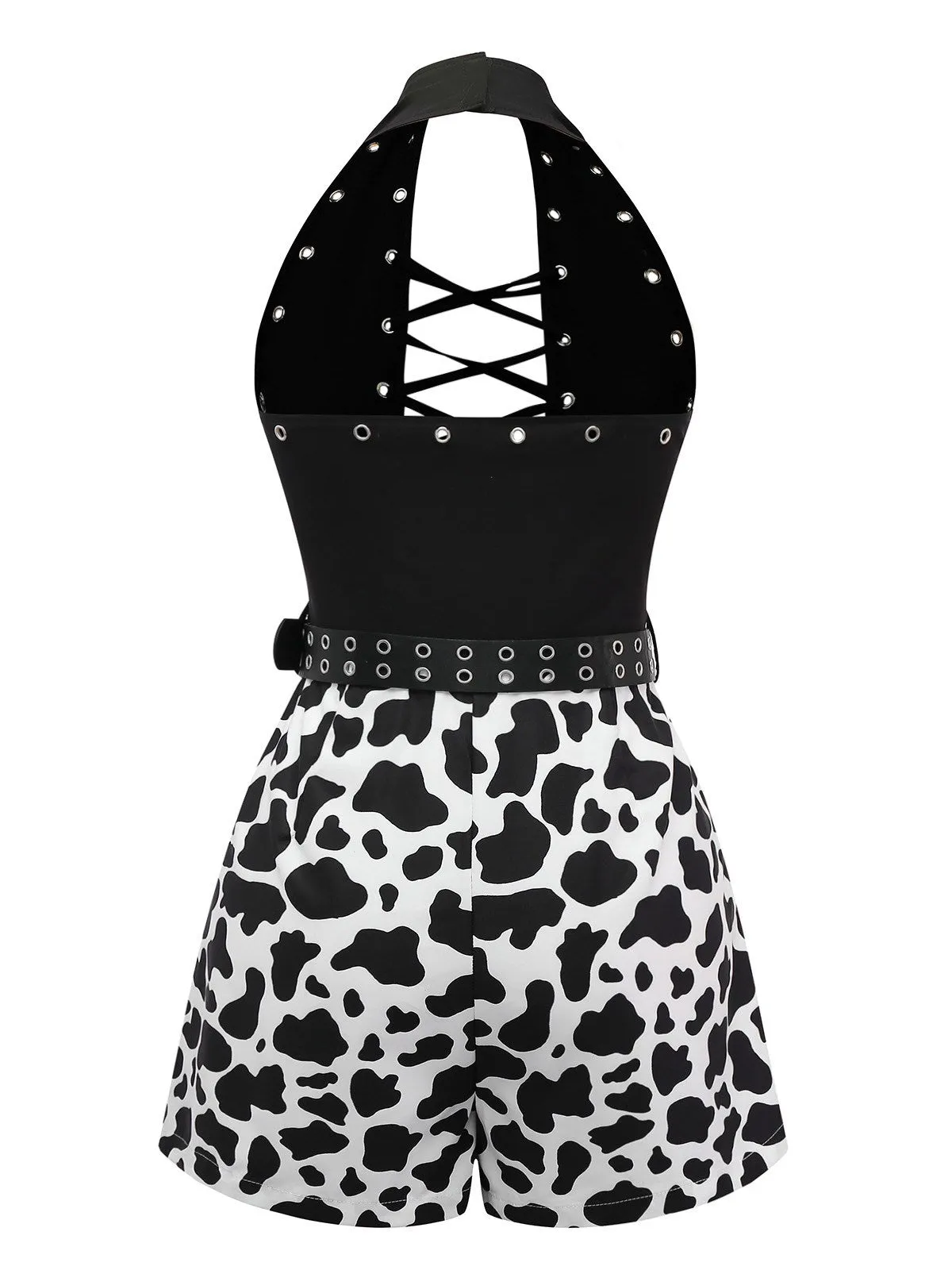 Black 1980s Punk Halter Hollow Cow Pattern Romper sold by Retro Stage product image thumbnail 5
