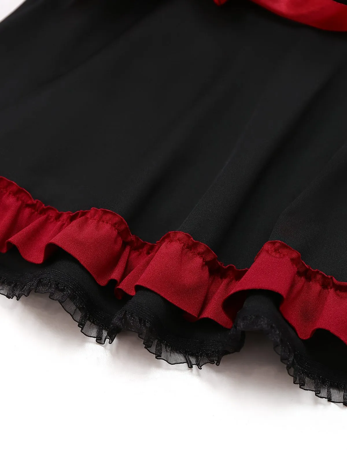 Black 1950s Cross Contrast Ruffle Hem Nightdress sold by Retro Stage product image thumbnail 3