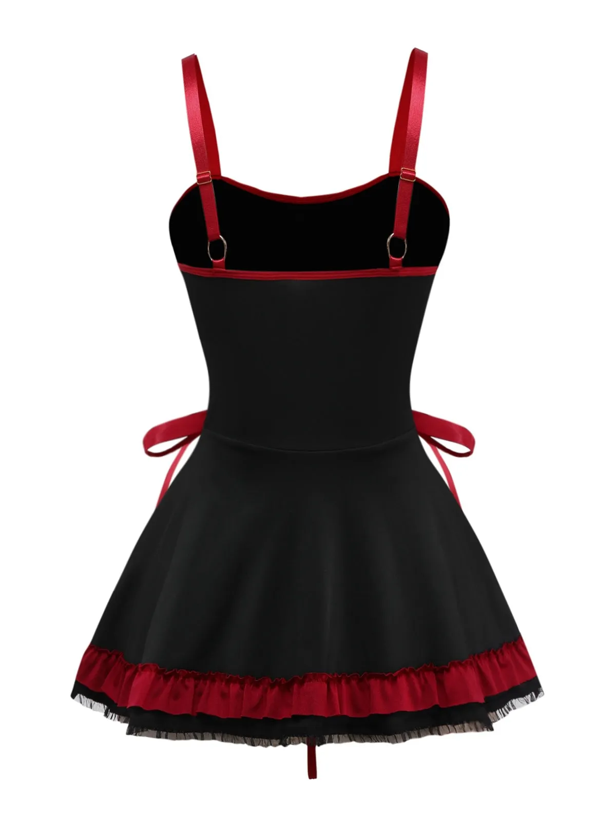 Black 1950s Cross Contrast Ruffle Hem Nightdress sold by Retro Stage product image thumbnail 2