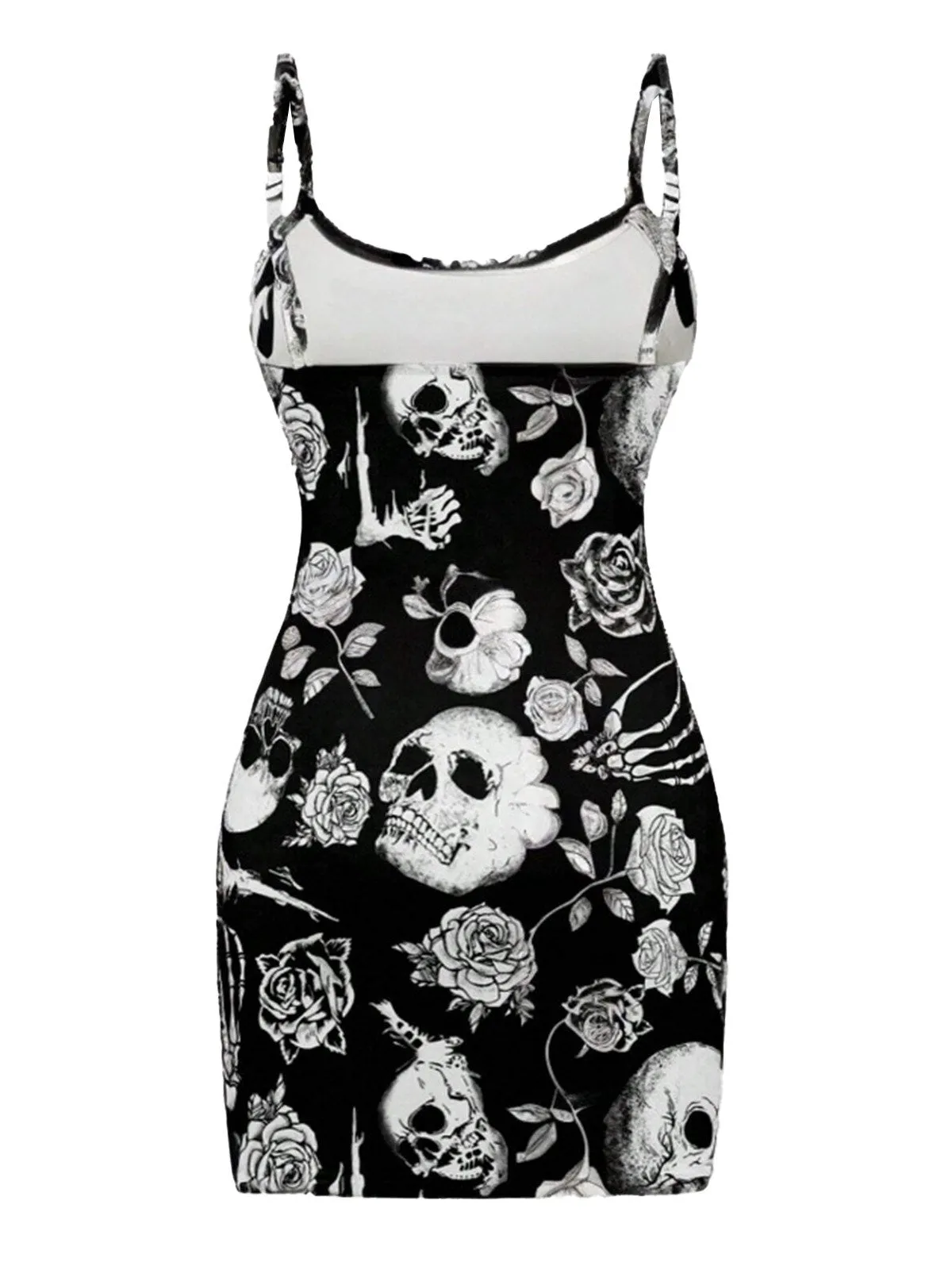 Black 1960s Skull Rose Halloween Bodycon Dress sold by Retro Stage product image thumbnail 2