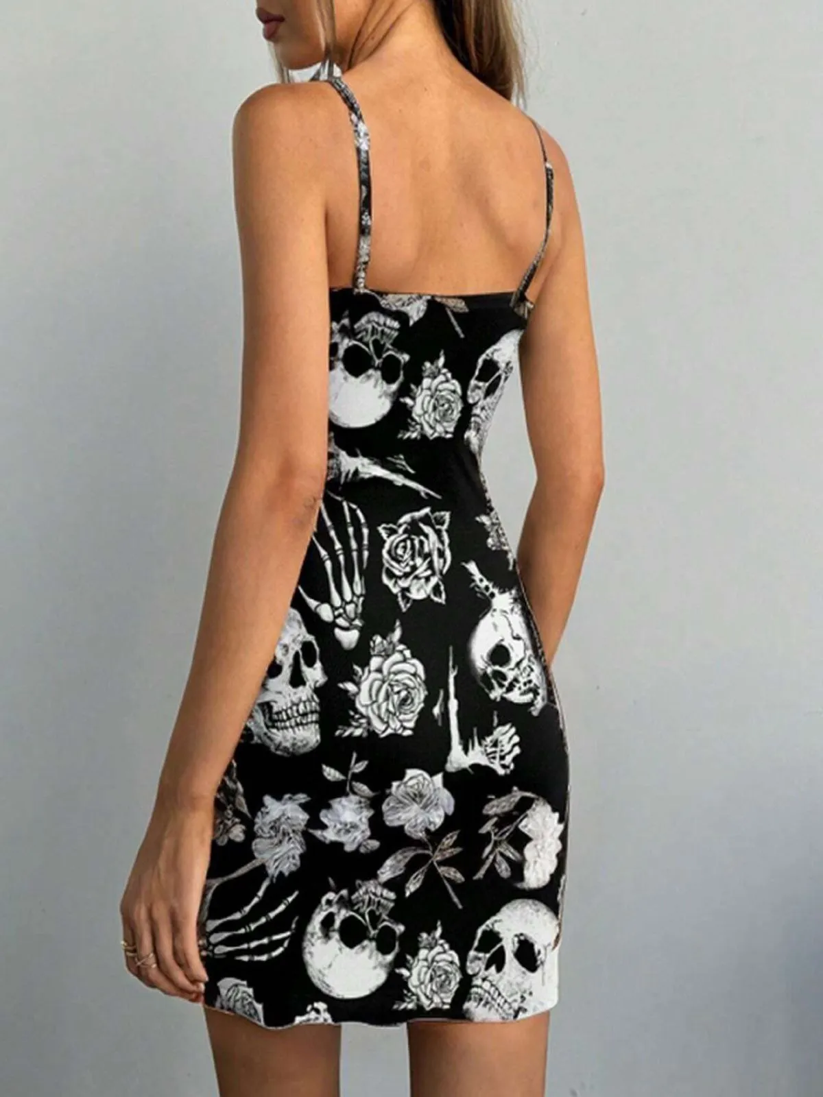 Black 1960s Skull Rose Halloween Bodycon Dress sold by Retro Stage product image thumbnail 3