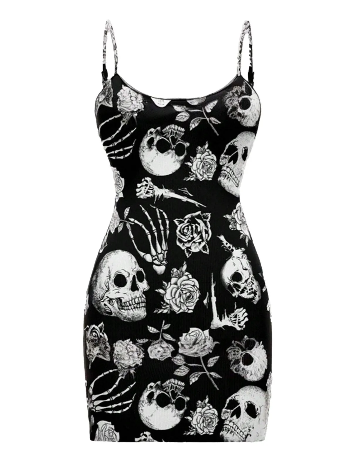 Black 1960s Skull Rose Halloween Bodycon Dress sold by Retro Stage