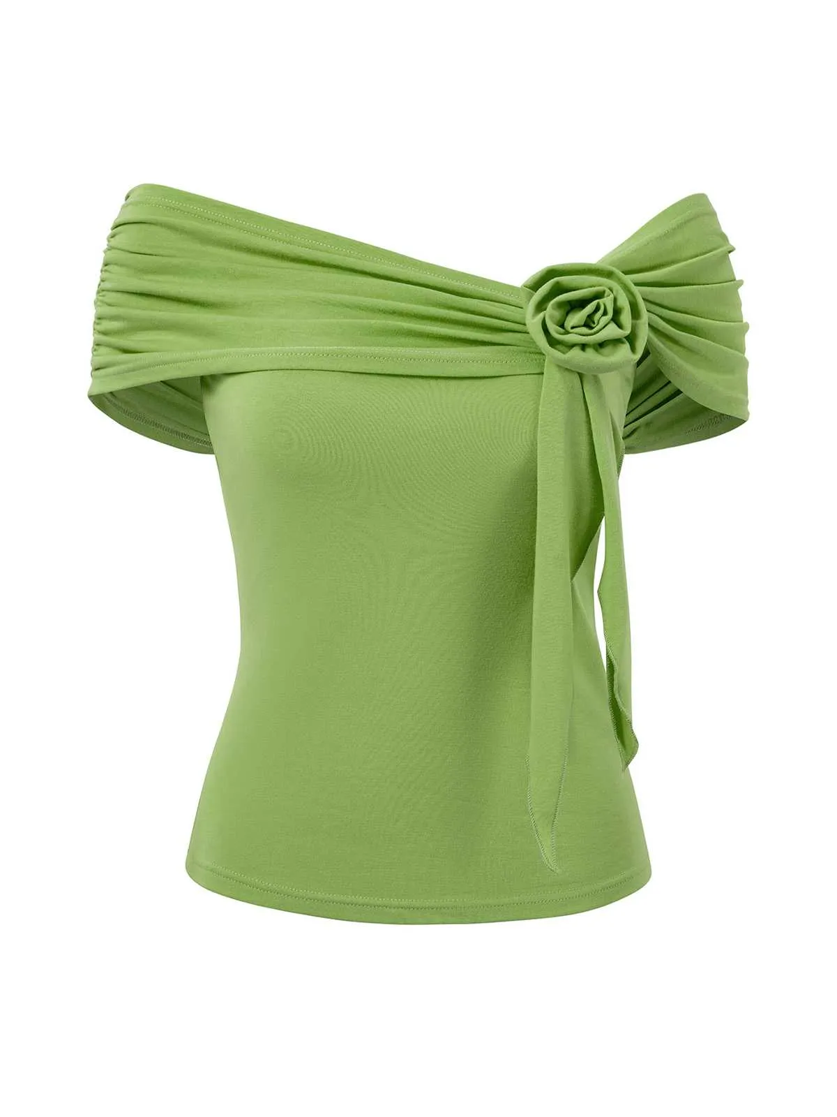 1960s Off-Shoulder 3D Rose Solid Top sold by Retro Stage