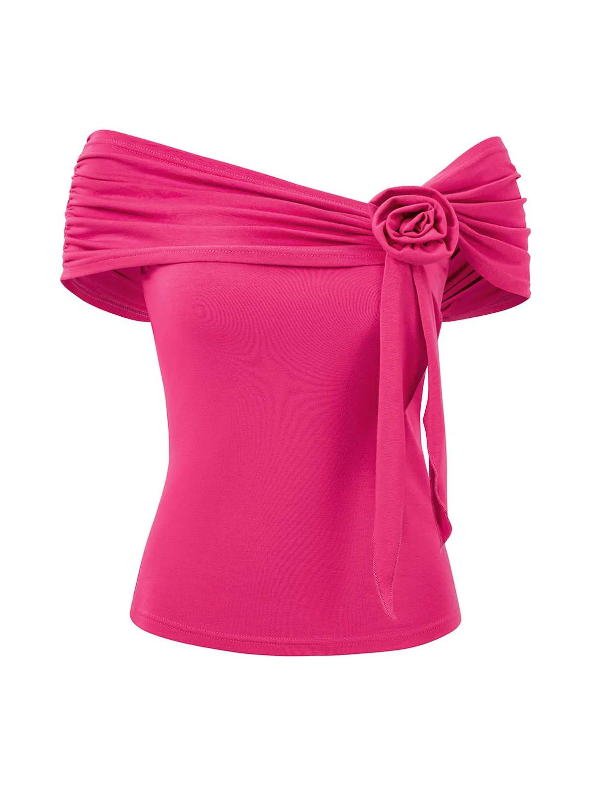 1960s Off-Shoulder 3D Rose Solid Top sold by Retro Stage product image thumbnail 5