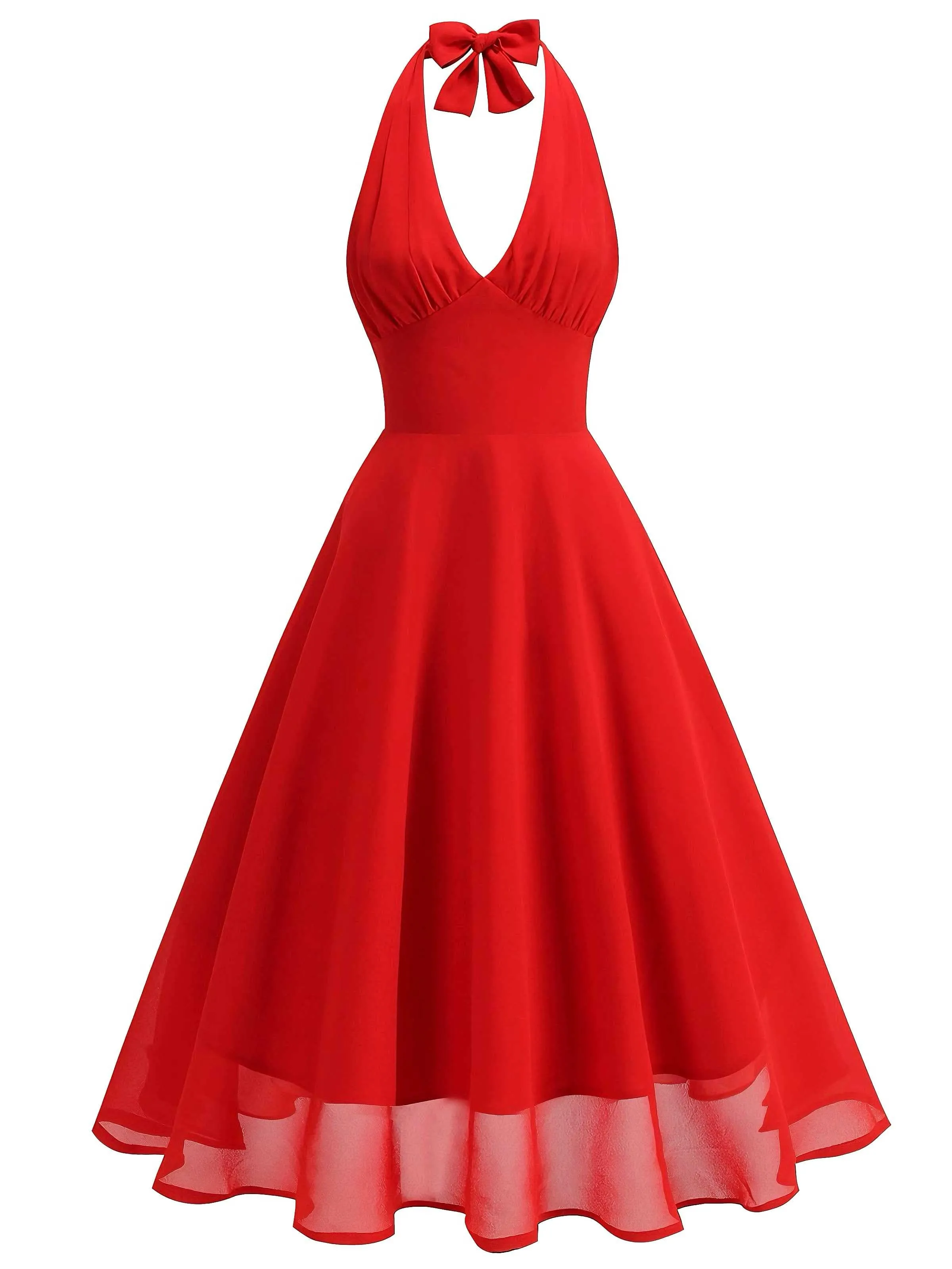 1950s Halter V-Neck Mesh Backless Dress sold by Retro Stage product image thumbnail 4