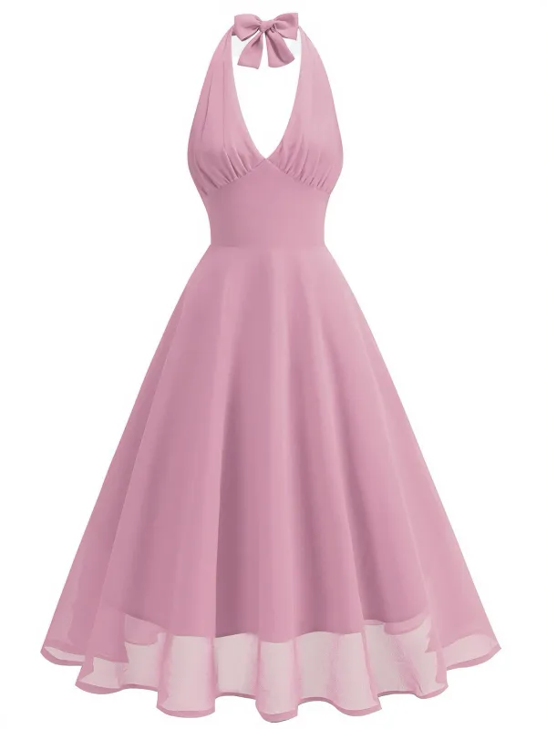 1950s Halter V-Neck Mesh Backless Dress sold by Retro Stage