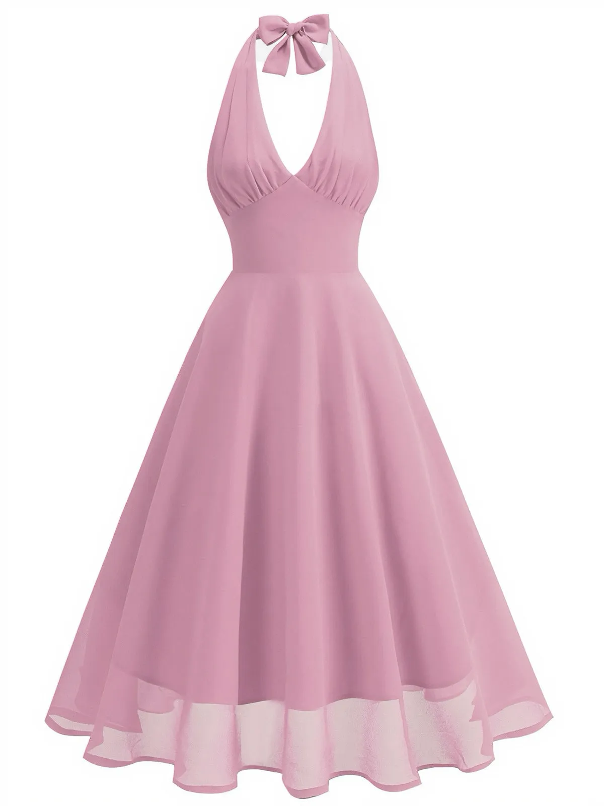 1950s Halter V-Neck Mesh Backless Dress sold by Retro Stage