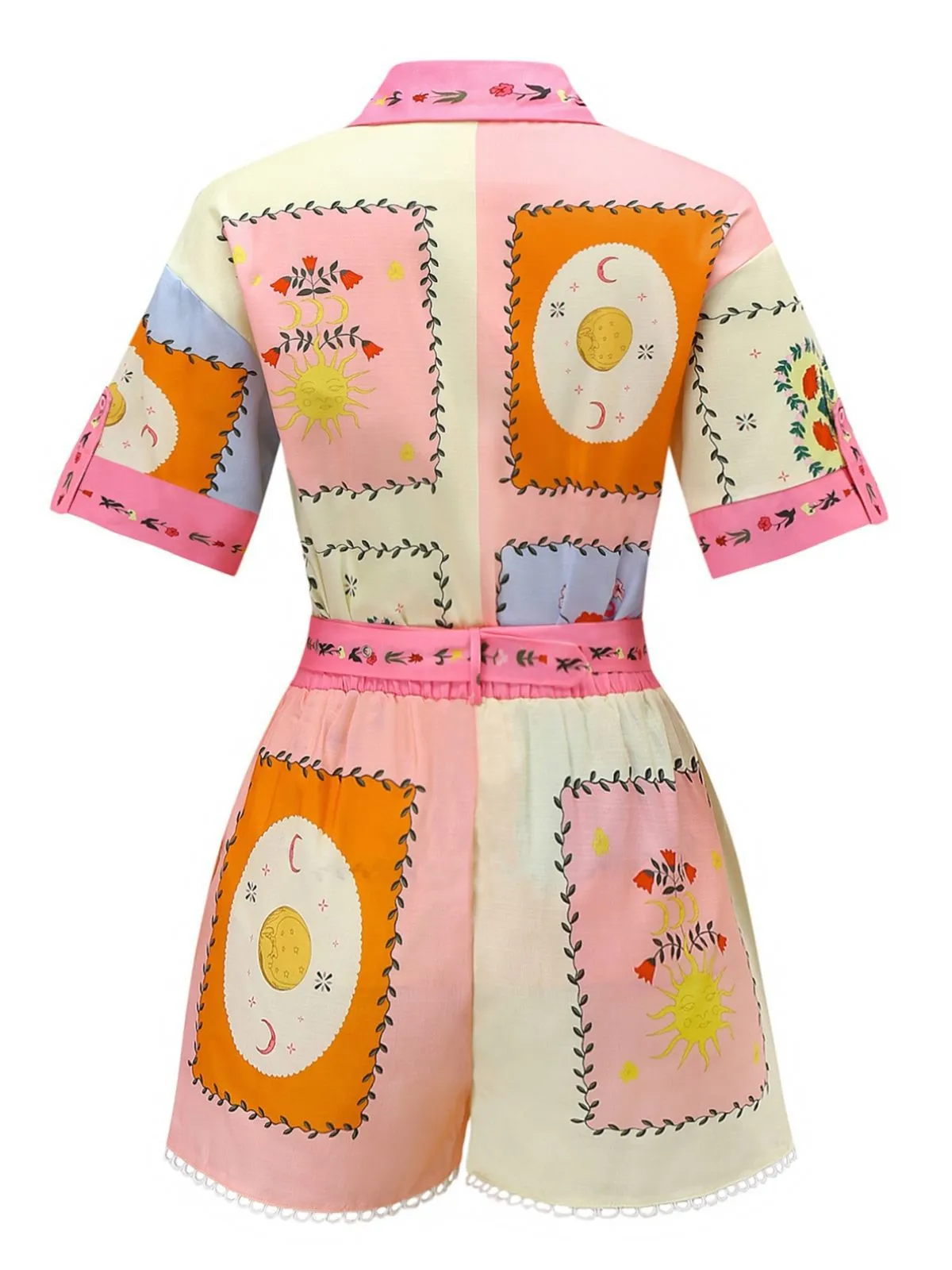 2PCS 1970s Boho Floral Blouse & Belted Shorts sold by Retro Stage product image thumbnail 2