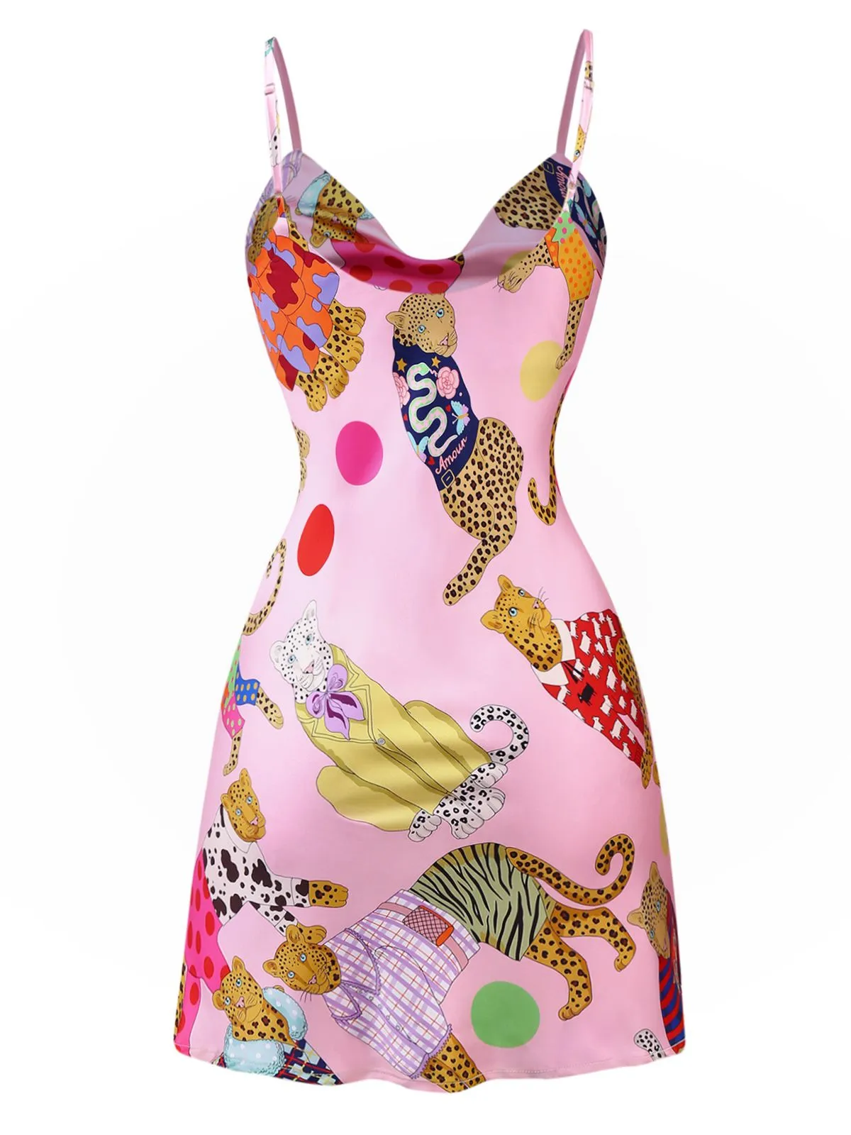 Pink 1970s Cheetah Print Satin Slip Nightdress sold by Retro Stage product image thumbnail 2