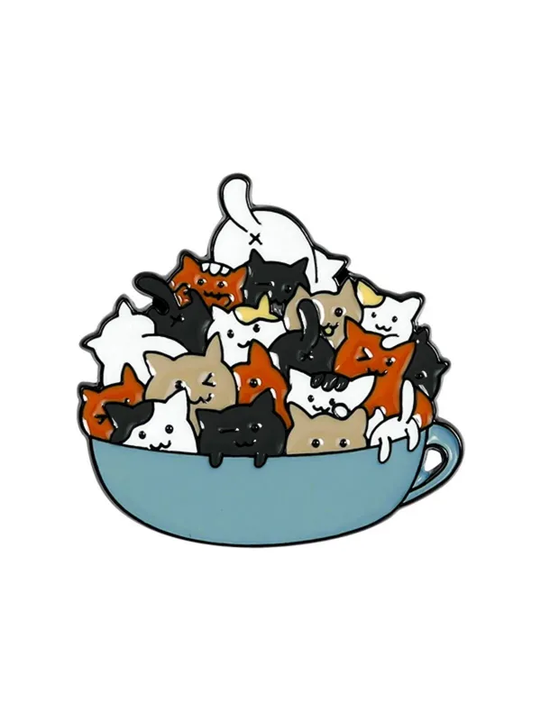 Pet Day Stacking Teacup Cats Brooch sold by Retro Stage