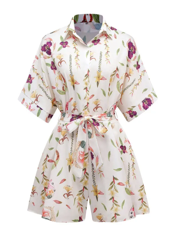 Multicolor 1950s Floral Lapel Batwing Sleeve Romper sold by Retro Stage