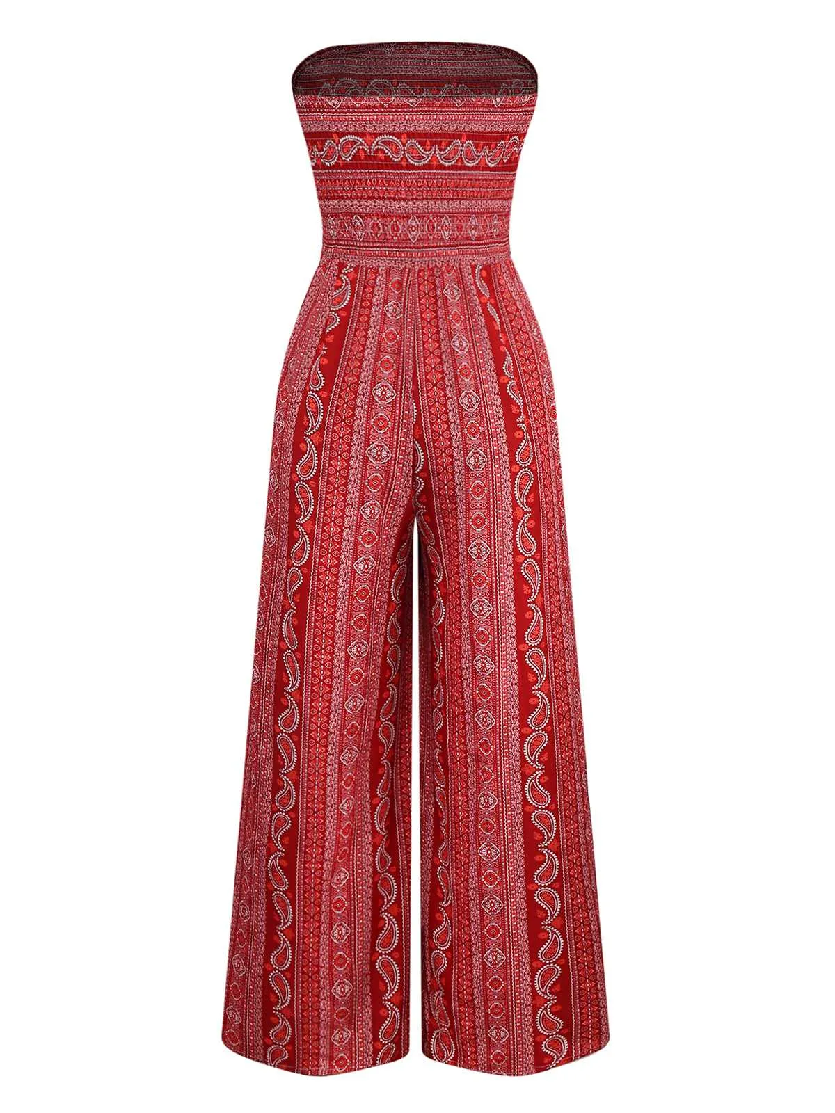 1970s Bohemian Strapless Slit Smocked Jumpsuit sold by Retro Stage product image thumbnail 5