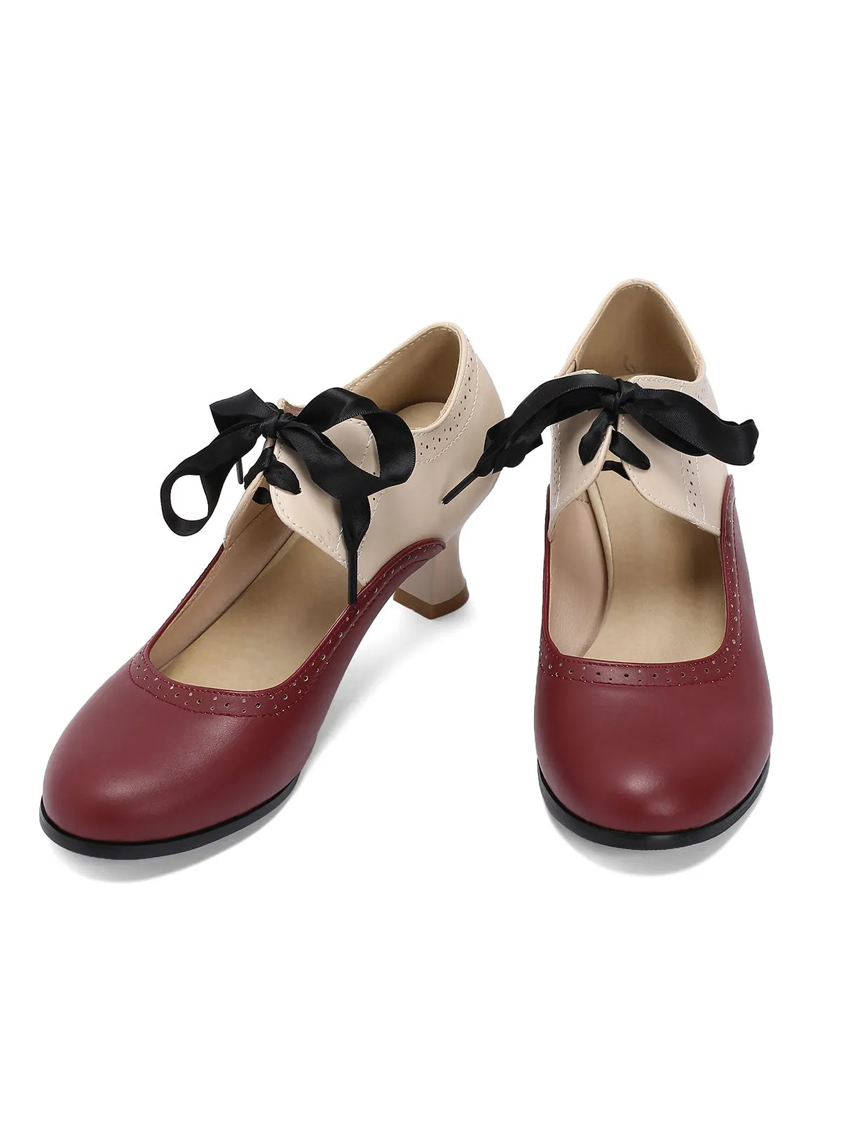 Vintage Colorblock Lace-Up Kitten Heel Shoes sold by Retro Stage product image thumbnail 5
