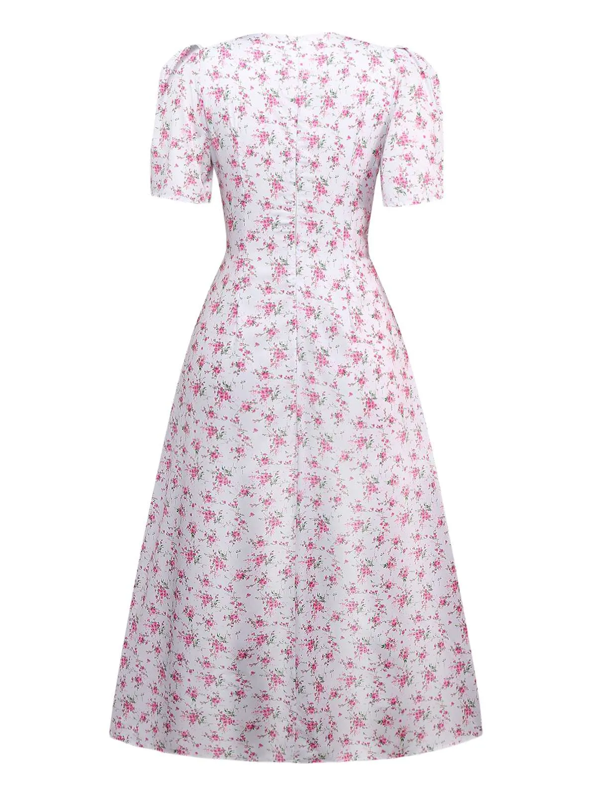 Lavender 1940s Ditsy Floral V-Neck Puff Sleeve Dress sold by Retro Stage product image thumbnail 2
