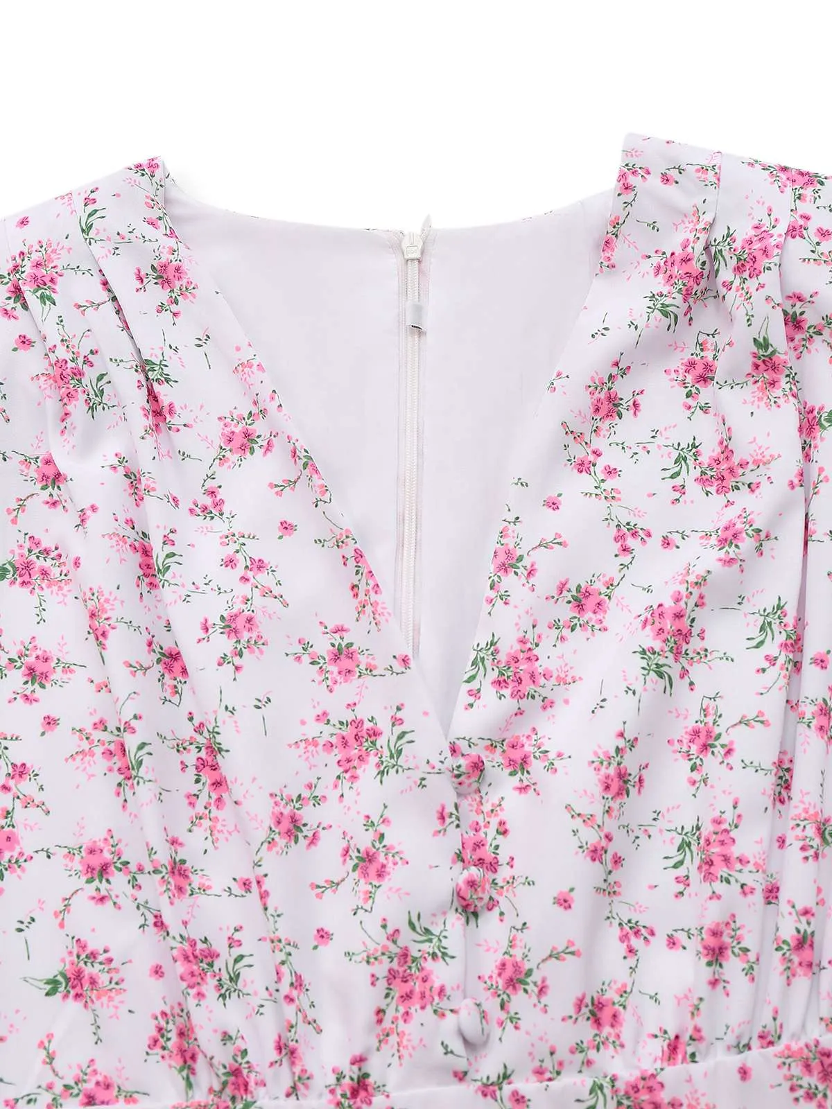 Lavender 1940s Ditsy Floral V-Neck Puff Sleeve Dress sold by Retro Stage product image thumbnail 3