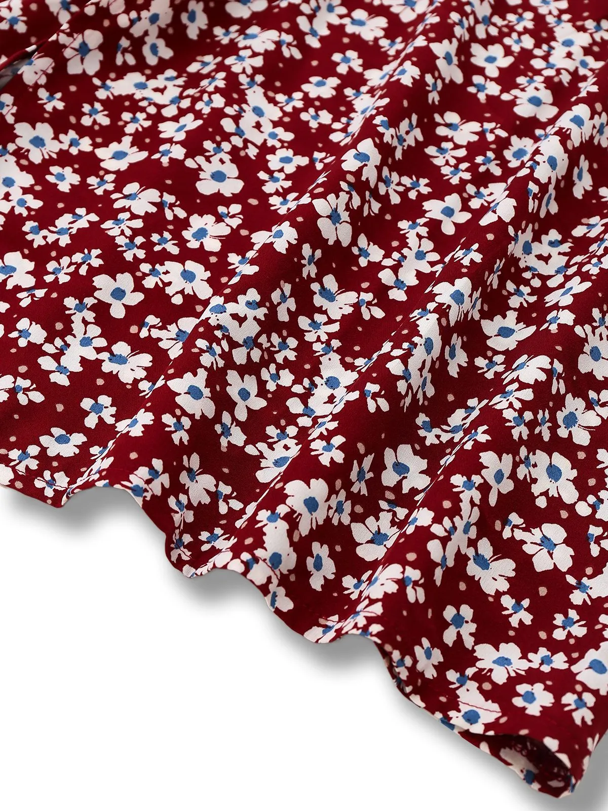 Red 1940s Floral Square Neck Puff Sleeve Dress sold by Retro Stage product image thumbnail 5