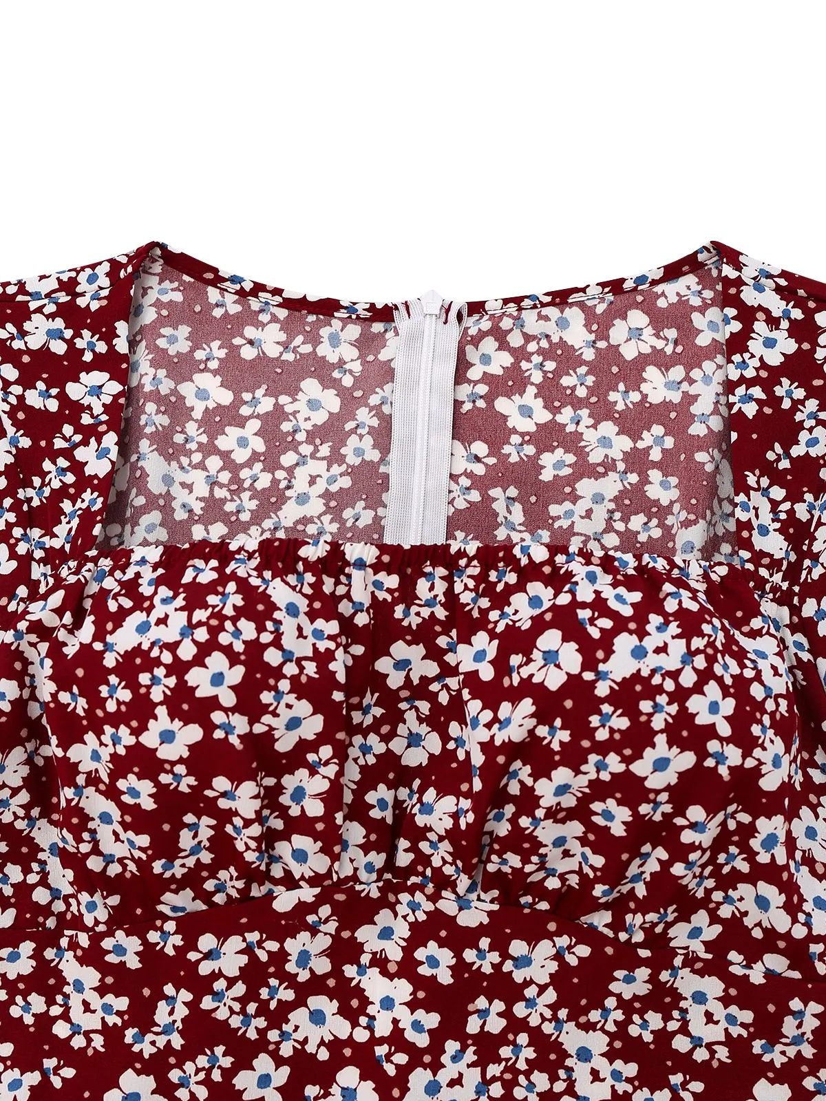Red 1940s Floral Square Neck Puff Sleeve Dress sold by Retro Stage product image thumbnail 3