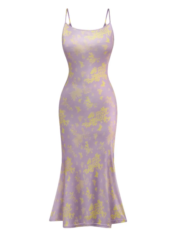 Purple 1930s Butterfly Floral Mermaid Slip Dress sold by Retro Stage