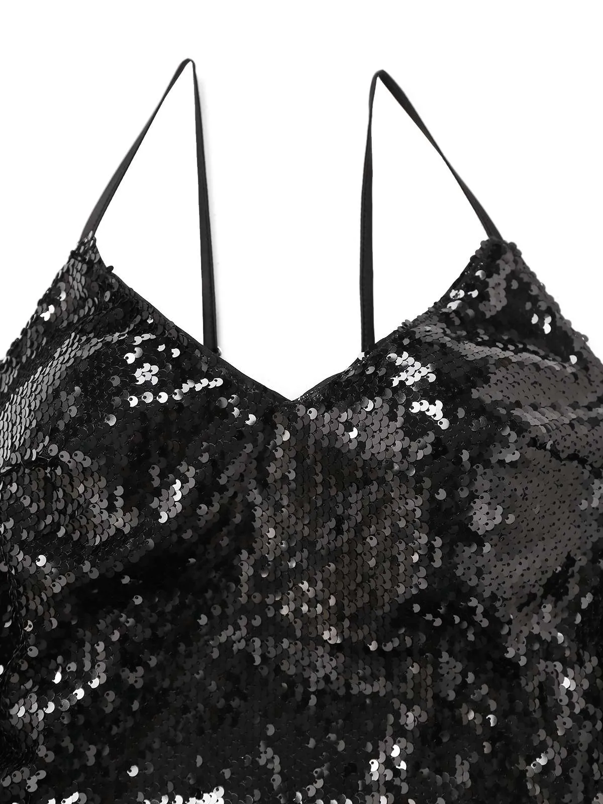 Black 1930s Spaghetti Strap Tie Back Sequined Dress sold by Retro Stage product image thumbnail 4