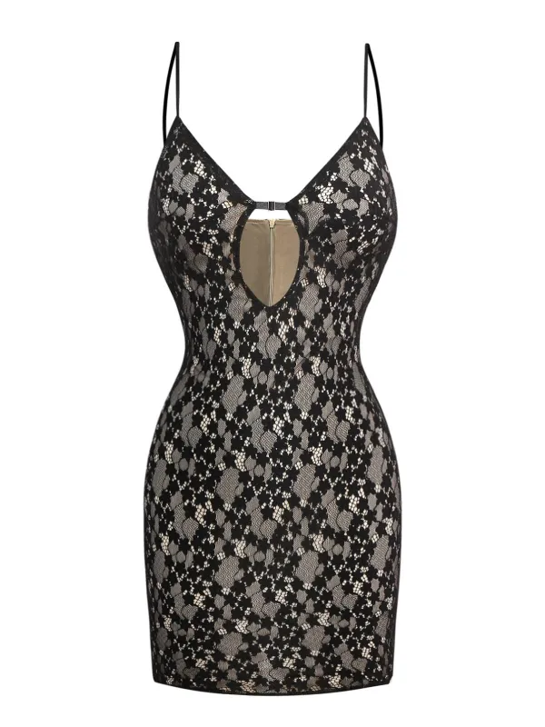 Black 1960s Hollow Floral Lace Bodycon Dress sold by Retro Stage
