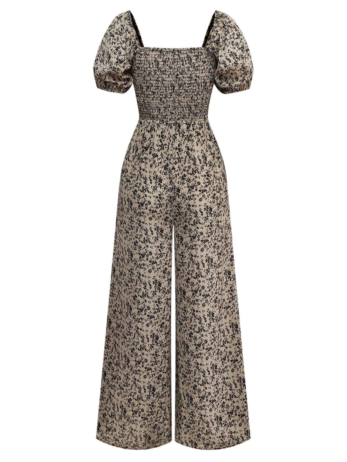 Brown 1930s Ditsy Floral Puff Sleeve Jumpsuit sold by Retro Stage product image thumbnail 2