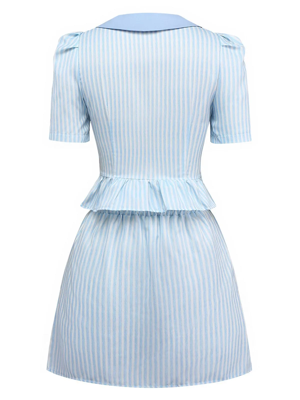 2PCS 1960s Vertical Stripes Peter Pan Collar Blouse & Skirt sold by Retro Stage product image thumbnail 2