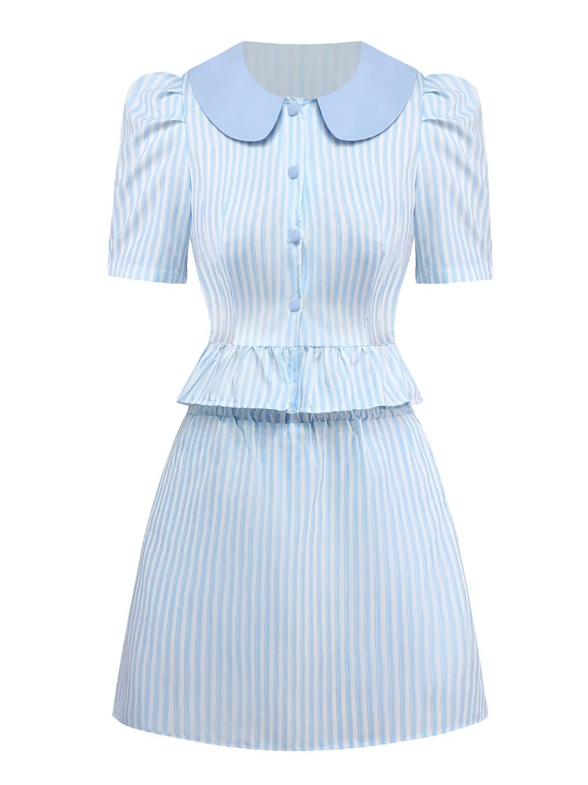 2PCS 1960s Vertical Stripes Peter Pan Collar Blouse & Skirt sold by Retro Stage