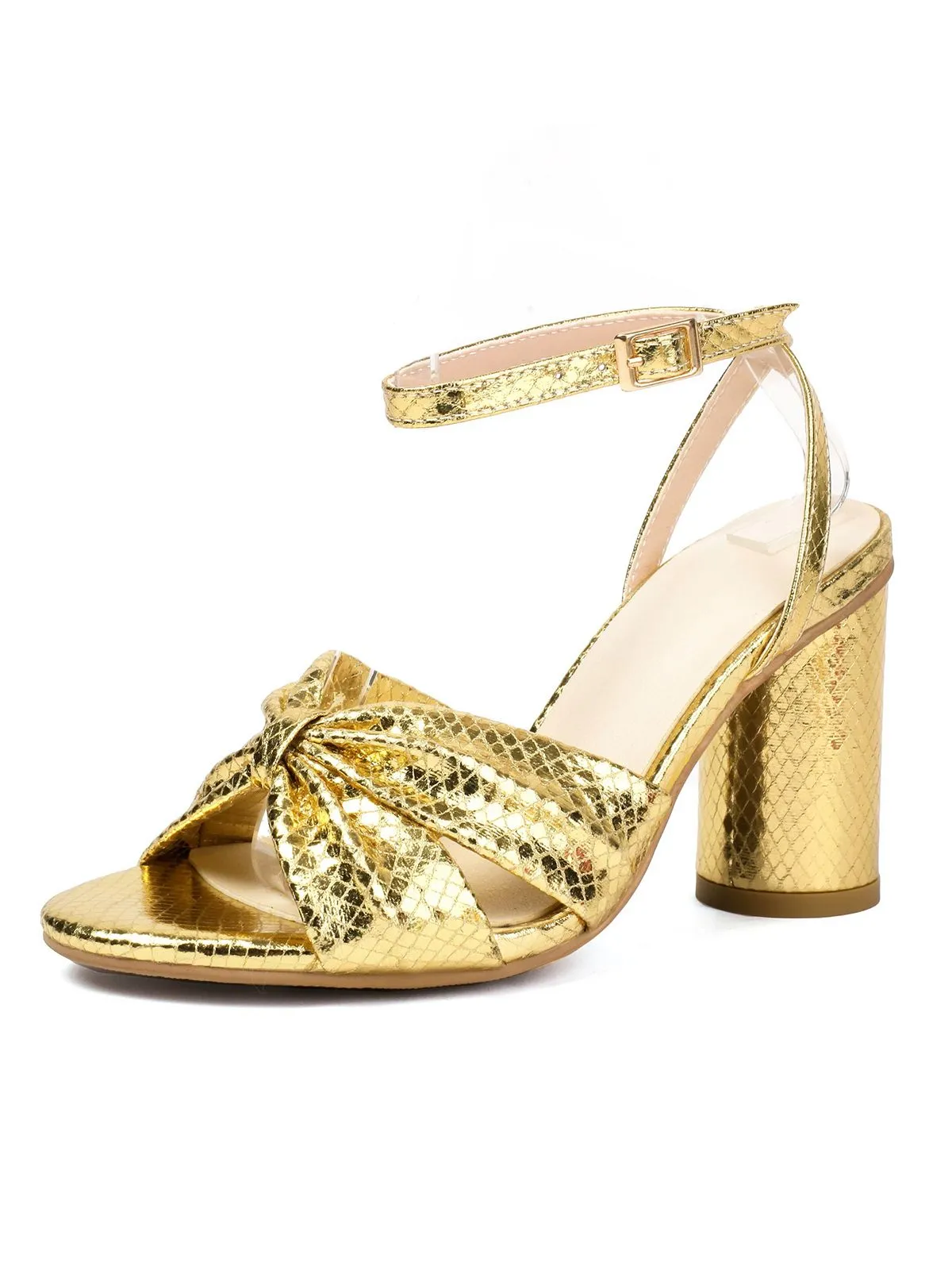 Gold Snakeskin Print Round Toe Heels sold by Retro Stage