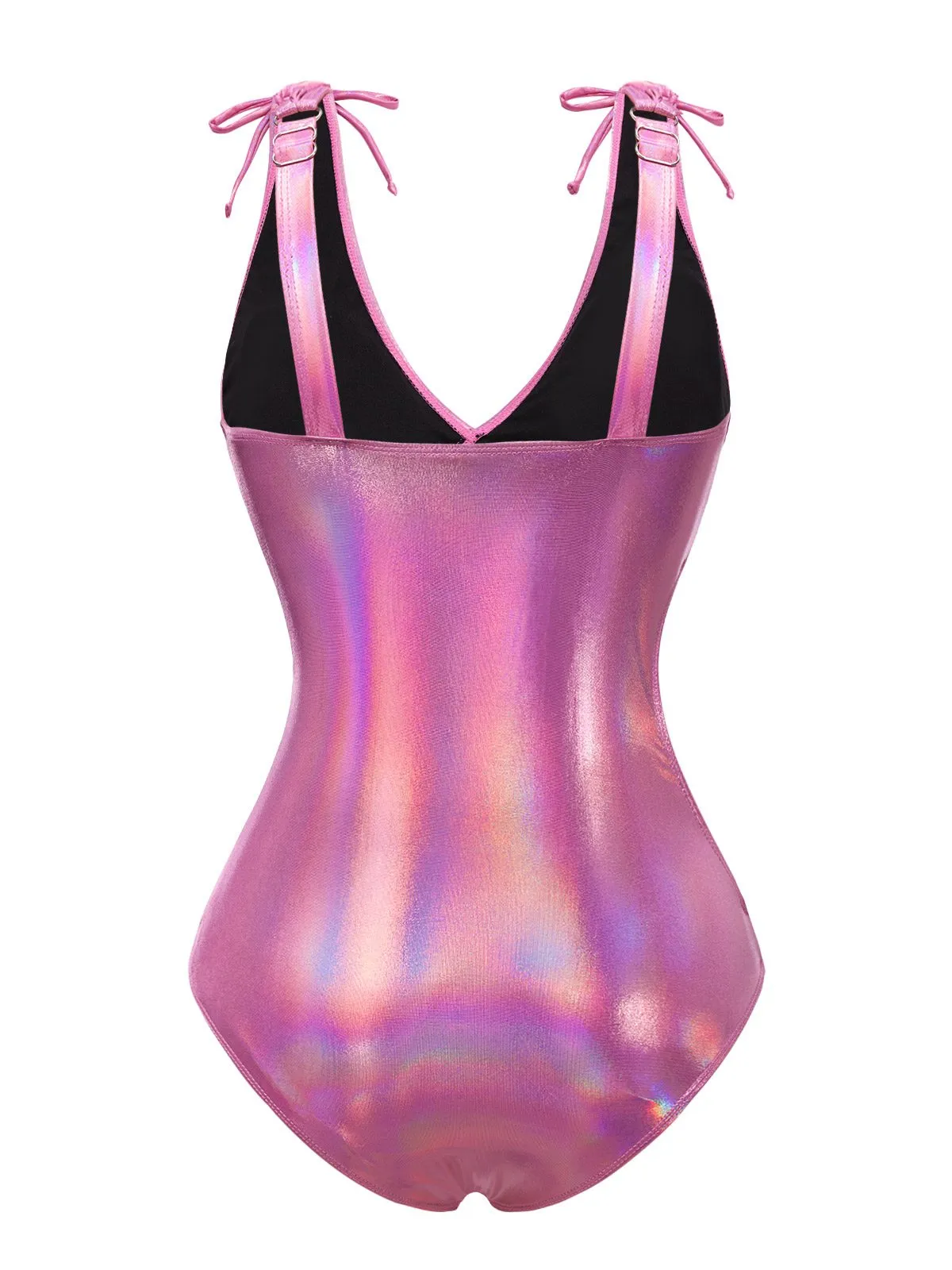 Pink 1970s Bow Deep V Gloss Hollow Swimsuit sold by Retro Stage product image thumbnail 5