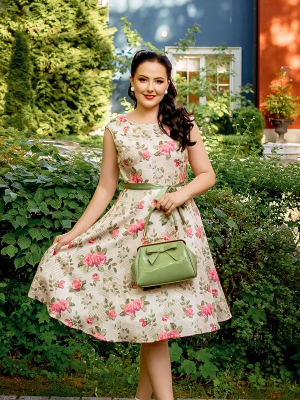 Multicolor 1950s Rose Pictorial Belted Dress sold by Retro Stage