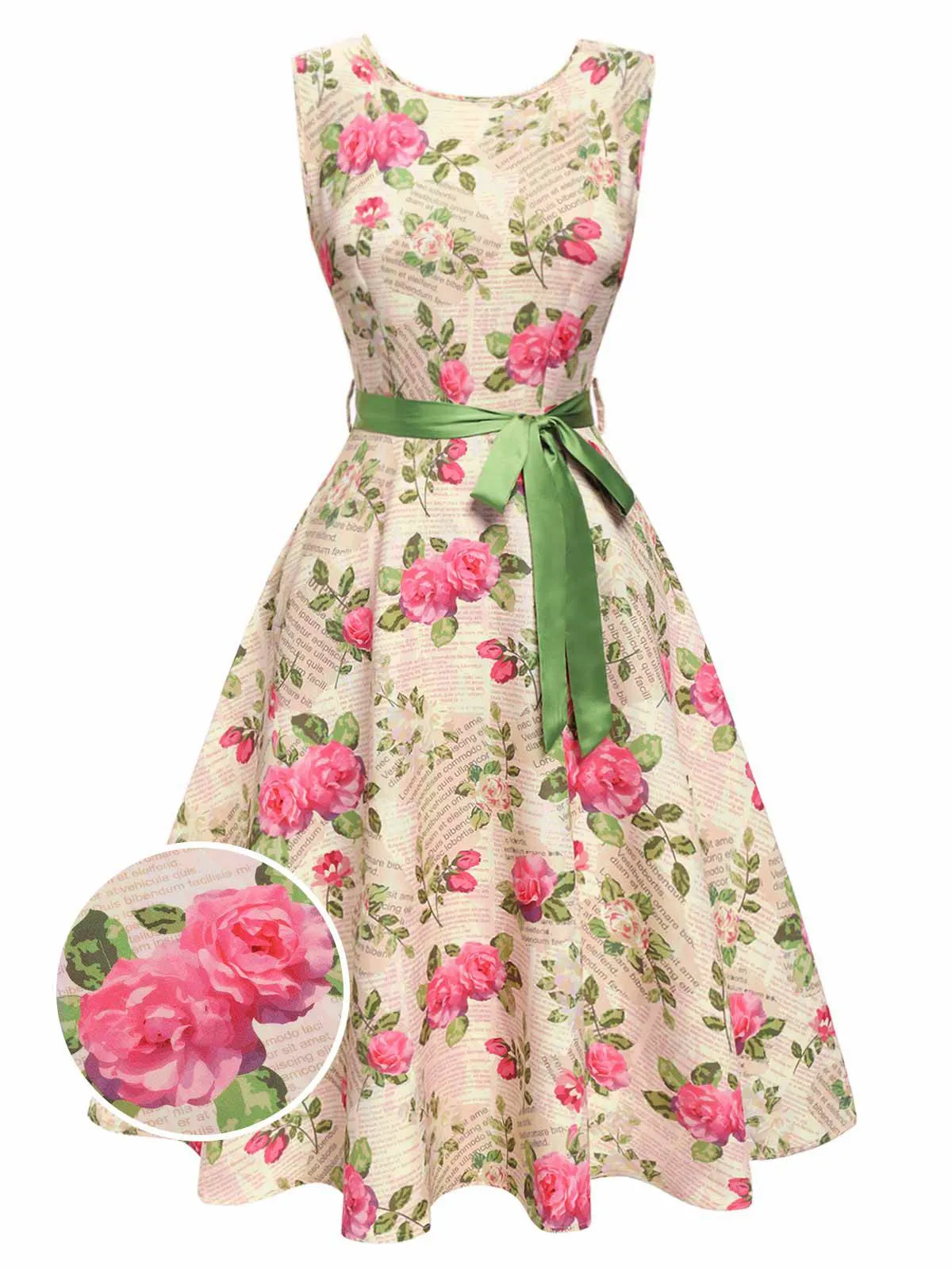 Multicolor 1950s Rose Pictorial Belted Dress sold by Retro Stage product image thumbnail 3