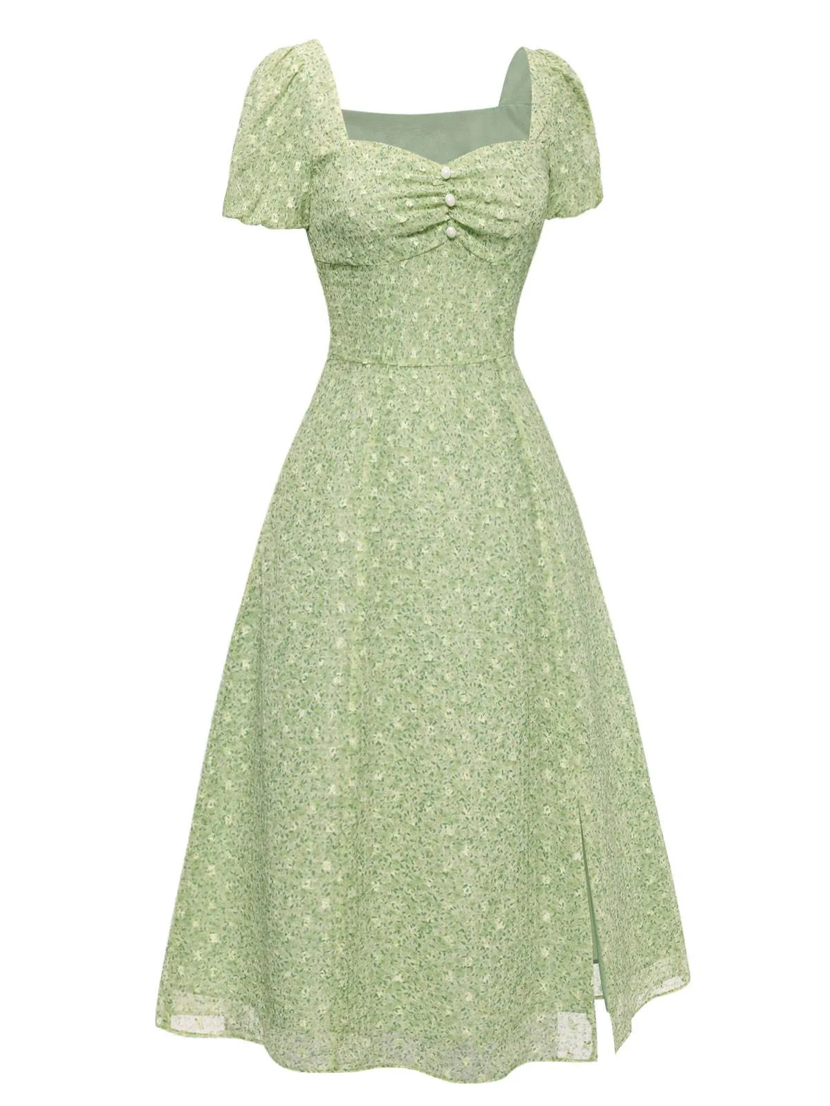 Green 1940s Sweetheart Ditsy Floral Dress sold by Retro Stage product image thumbnail 4